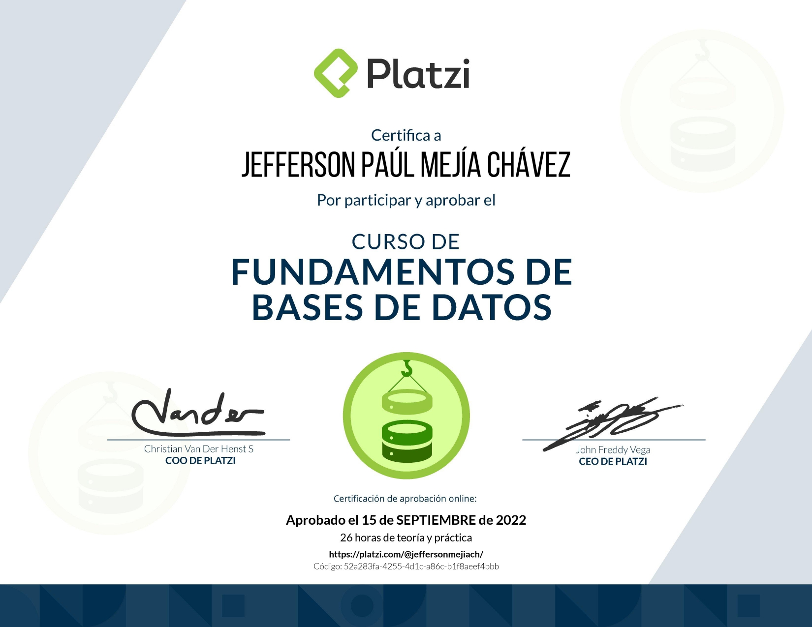Certificado Base de Datos Platzi
