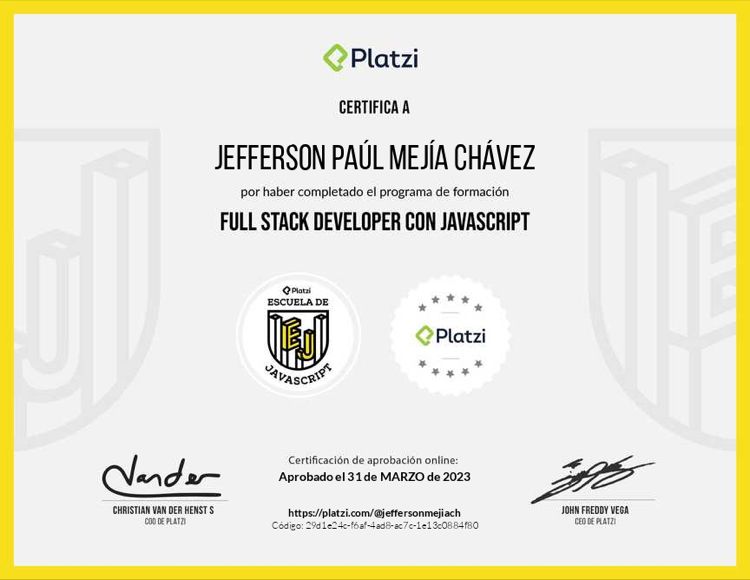 Certificado Fullstack Javascript - Platzi